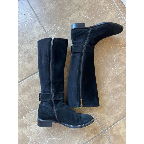 Aquatalia Giada Black Suede Leather Tall Zip Up Riding Boots Women's Size 8.5 - Picture 5 of 16